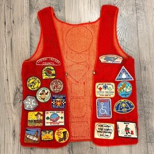 Vintage Red  Boy Scouts of America Indiana Council Multiple Patches Adult Size